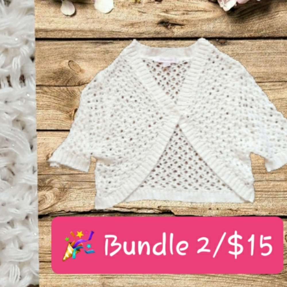 Xhilaration Girl's Sparkly White Crochet Sweater - Size Small Open Sweater